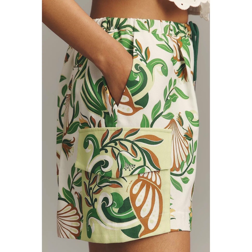 NWT Farm Rio Tie Front Cargo Shorts Pleated‎ Tropical Sz XS Anthropologie $158